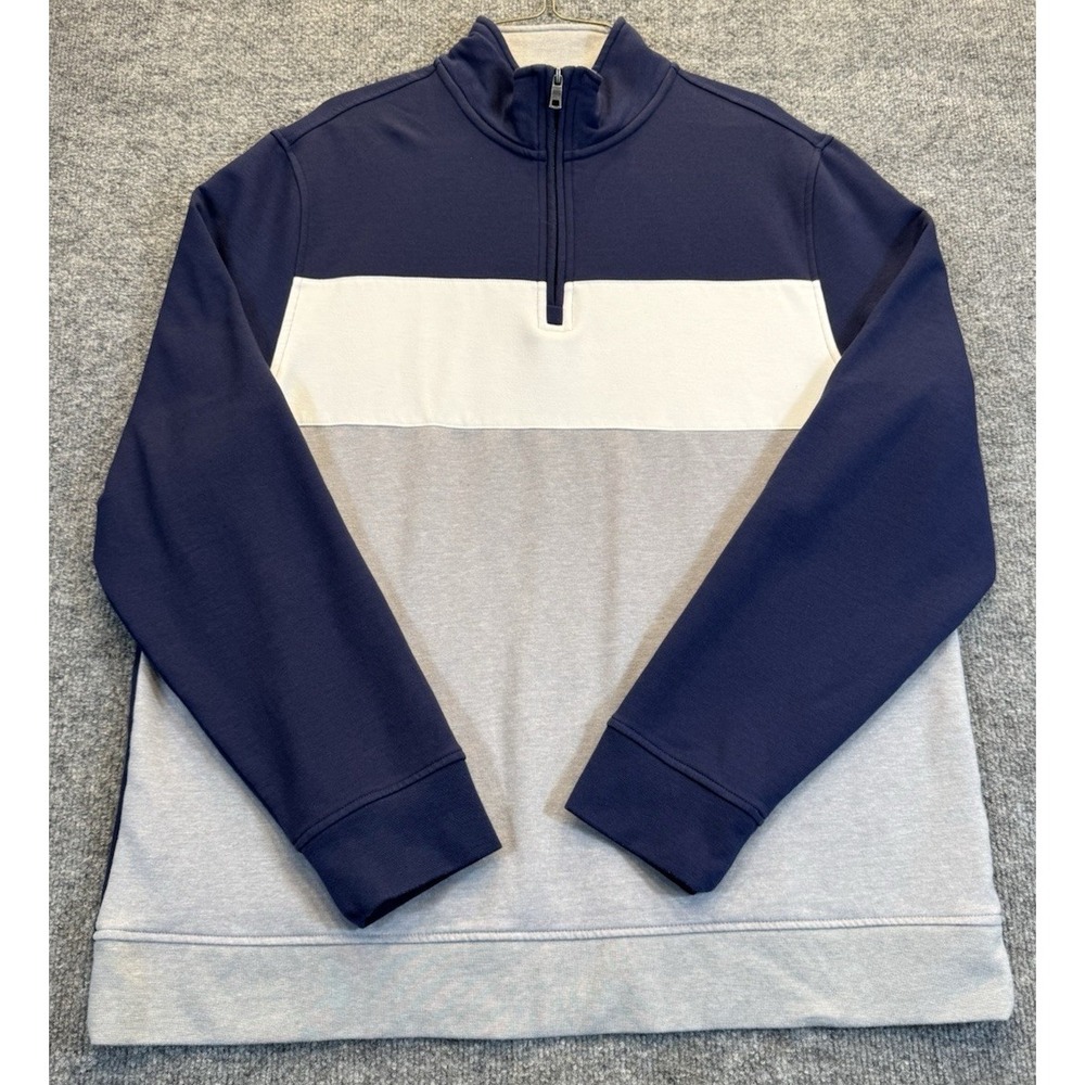 Club Room Men's Size Large 1/4 Zip Pullover Sweatshirt Navy Gray Colorblock
